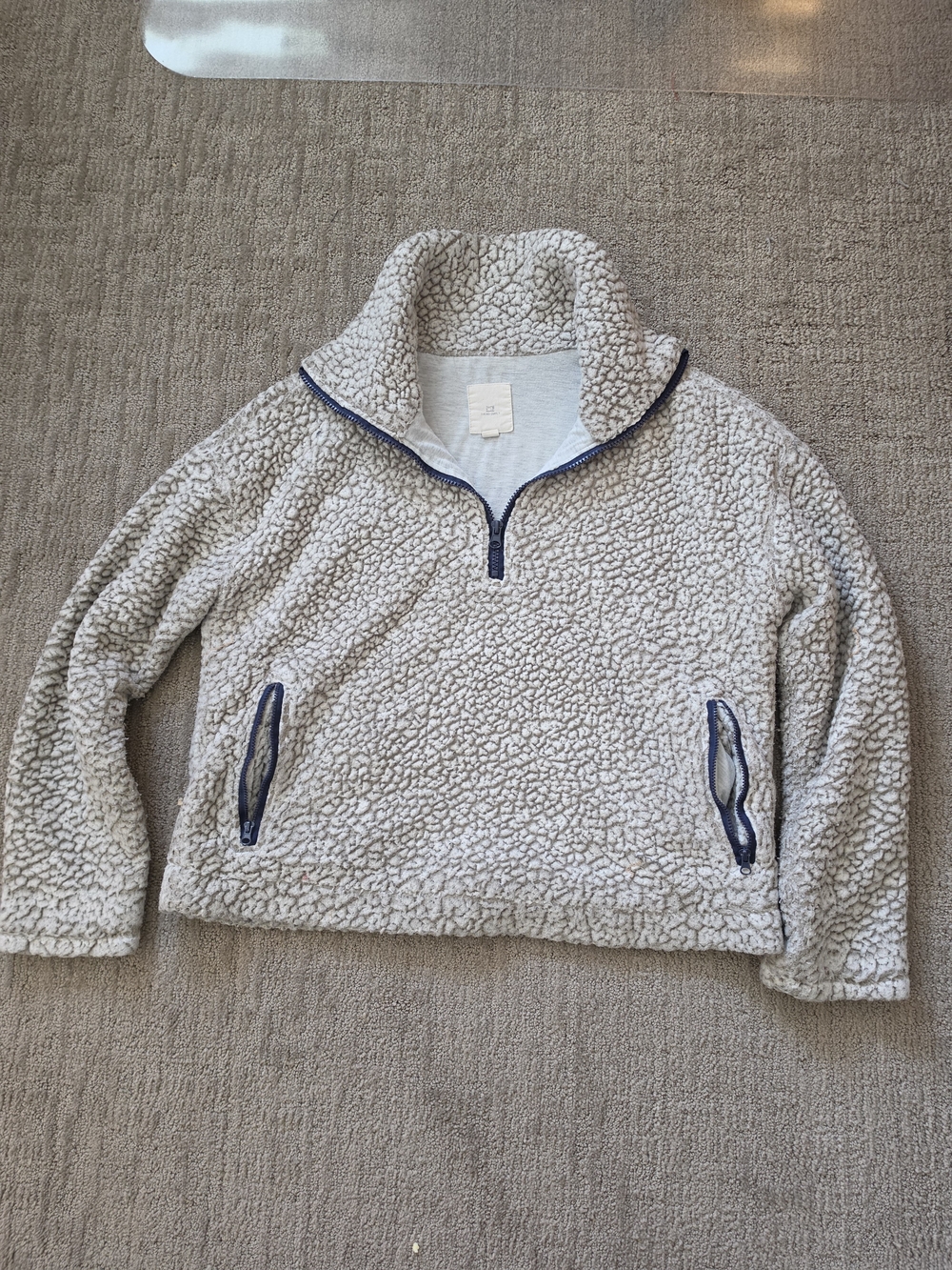 Thread & Supply Cream Sherpa Pullover Jacket with Navy Trim